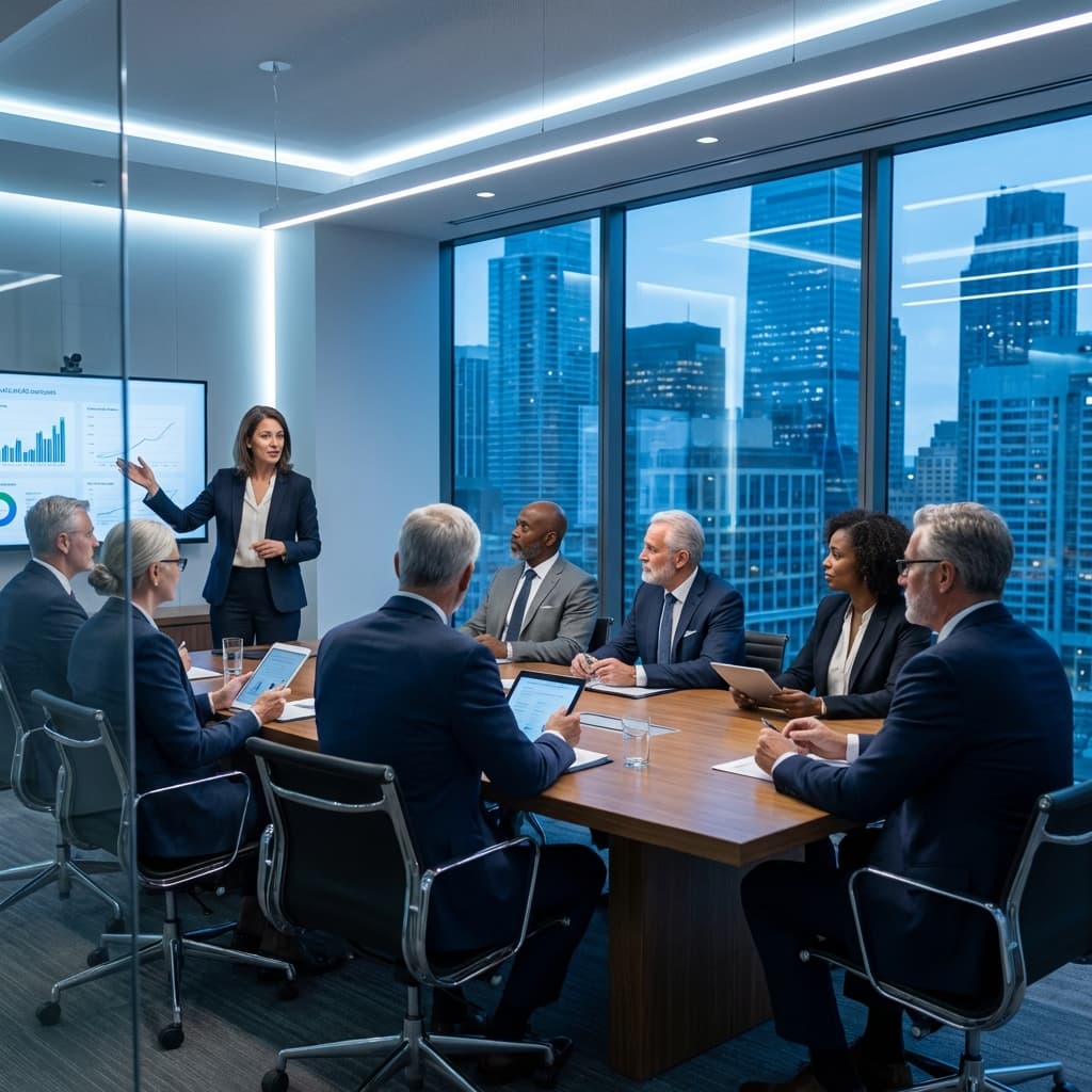 Modern office with business professionals collaborating